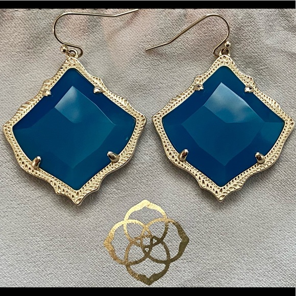 Kendra Scott Jewelry - Pre Owned- Kendra Scott Kristen Gold Drop Earrings In Blue Opaque Glass